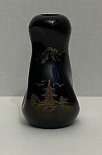 Vintage Black Aizu Lacquerware Hand Painted Gold Design Mini Vase picture