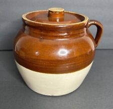 Robinson Ransbottom 3 Quarts Bean Pot with Handle and Lid Blue Crown Vtg **Read picture