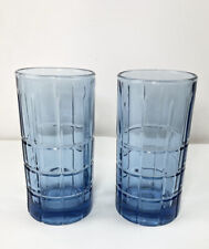 Vintage Anchor Hocking Tartan Light Blue Iced Tea Glasses Glassware 80's Etched picture