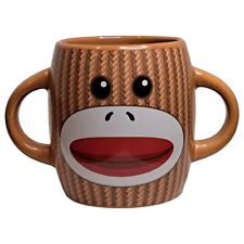 Galerie Double Handle Cute Brown Sock Monkey Ceramic Coffee Tea Cocoa Mug Cup  picture