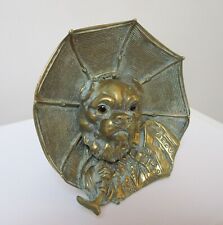 Unusual Antique Brass Inkwell Pug Holding Umbrella picture