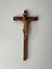 🔵 Rare Crucifix 1940's Finely Carved Wood Oberammergau Germany Cross 23 1/2