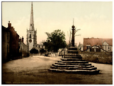 England. Derbyshire. Repton. Cross, Church and Schools.  Vintage Photochrome B picture