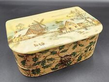 Vintage Antique Large Celluloid Top Jewelry Vanity Box Winter Windmills Berries picture