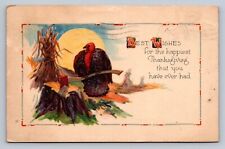 Postcard Best Wishes Thanksgiving Turkey On Ax Handle Gibson c 1920s D479 picture