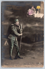 WW1 1915 Field Posted Hungary Soldier with Rifle Tinted RPPC P2C picture