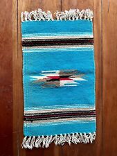 Vintage Chimayo Mat Small Table Rug Turquoise Wool Textile Northern New Mexico picture