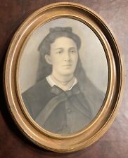 Antique Victorian Oval Walnut Picture Photo Frame with Midwest Woman Portrait  picture