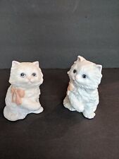 Vintage Homco 2 Ceramic White Persian Kittens With Pink Bows Figurine 3.5