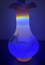 Vintage Custard Glowing Glass Art Yellow Swirl Uranium Vase Snowflakes picture