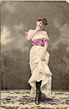 RPPC Pastel Tint Young Woman High Button Boots Lace Petticoat Studio P.UN.(N137) picture