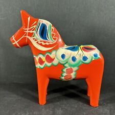 Vintage Dala Horse Red Orange Swedish Wooden Sweden Folk Art 5.25” picture