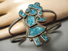 INTRICATE VINTAGE NAVAJO TURQUOISE STERLING SILVER BRACELET OLD picture