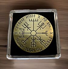 Norse Viking Rune Vegvisir Compass Challenge Coin w/2x2 Snaptight Case picture