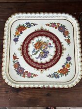 Vintage Daher Square Tin Metal Tray Decorative Ware Floral Made in England 13.5