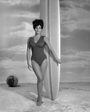 Raquel Welch surf's up in swimsuit posing with surfboard 1960's era 24x36 poster picture