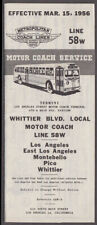 Metropolitan Coach Lines Los Angeles Timetable Whittier Blvd Line 58W 1956 picture
