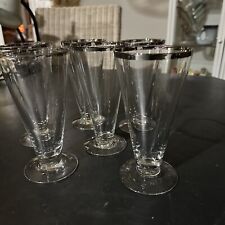 Vintage Pilsner Glasses Silver Rim Set of 6 Mid Century Barware picture