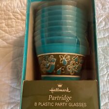Vtg Hallmark Partridge Party Plastic Glasses New NIP 8 Cups 8 Oz MCM Turquoise picture