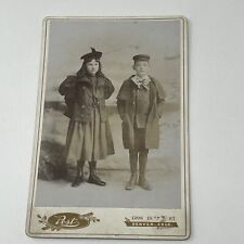 c1890's Young Little Girl Boy Photo Cabinet Card Hats Dressed Up picture
