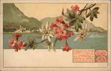 Baveno Lago Maggiore Floral Border Art Nouveau Fine Lithograph c1900s Postcard picture