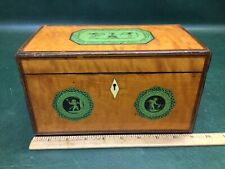 Late 18th c English Mahogany Satinwood Tea Caddy Decoupage & Parquetry picture