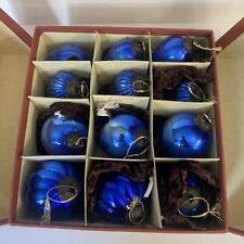 12 Beautiful Antique Kugel Style Cobalt Blue Mercury Glass Christmas Ornaments picture