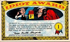 Postcard~Nutty Awards~Topps~Idiot Award~1964~Unposted picture
