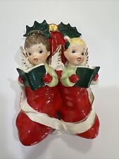 Vintage NAPCO Christmas Caroling Girl Boy in Stockings Wall Plaque Japan picture