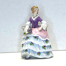 Vintage Seated Victorian Lady with Fancy Dress Figurine 18025 Pink Purple Floral picture
