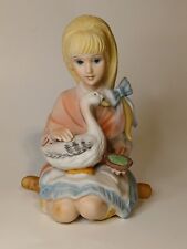 Vintage Enesco Ceramic Girl Figurine Feeding Her Goose Blonde Hair Blue Eyes picture