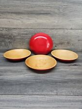 Vintage 7” Munising Wooden Hand Turned Farmhouse Mixing Bowl Red Bottom picture