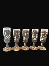 Vintage 6pc Glass w/ Floral Brass Sherry, Brandy, Cordial Glasses picture