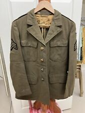 Vintage 1940's WWII US Army 4 Pocket Tunic Jacket Sargent Insignia & patch/belt picture