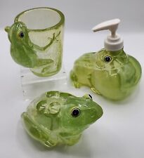 Green Lucite Acrylic Soap Pump, TB Holder, Cup Bathroom Set MCM Vintage picture
