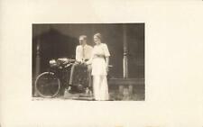 1900s RPPC Man & woman Motorcycle Hat Glasses Early Biker picture