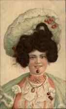 Beautiful Woman Real Hair Novelty Cherries c1905 Postcard picture