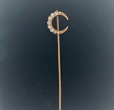 Antique Victorian 18K Stick Pin with 9 rose cut diamonds on a crescent moon picture