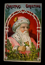 Rare Vintage German Pink Robe Santa Claus with Doll~Christmas Postcard~k117 picture
