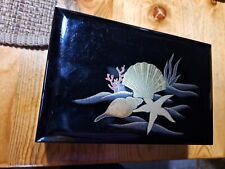 Vintage Otagiri Japan Black Lacquerware Musical Jewelry Box Sea Shell 12 of 162 picture