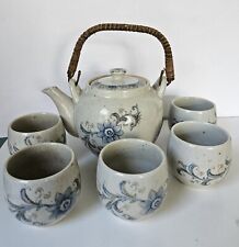 VINTAGE Japanese Blue Floral Tea Set 7 Pieces picture