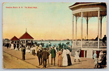 Postcard Antique 1913 Hampton Beach New Hampshire The Board Walk Tourists A20 picture