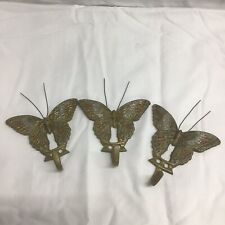 Vintage/Antique Enameled Brass Butterfly Wall Hooks Set Of 3 picture