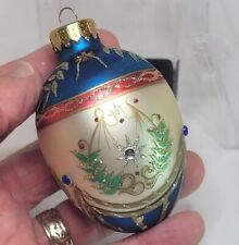 Unique Treasures Fabrege Look Glass Ornament Aqua Sequins Glitter Handcrafted 3