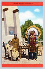Indians in Scenic Colorado Native American Family Headdress Linen Vtg Postcard picture