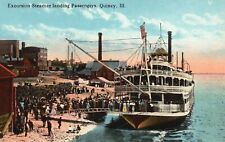 Vintage Postcard Excursion Steamer Landing Passengers Quincy Illinois Departure picture