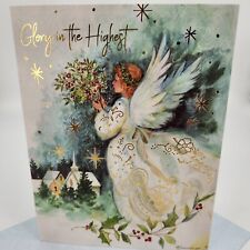 One LANG Linen Gold Foil Christmas Card ANGEL OF CHRISTMAS Susan Winget + Stamp picture