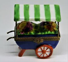 LIMOGES FRANCE BOX ~ ROCHARD ~ FLOWER CART & STRIPED AWNING ~ PEINT MAIN picture