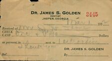 1939 Dr James Golden Dentist Jasper GA Patient Receipt Stone Extraction picture