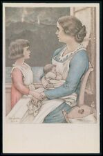 Swiss National Day Working abroad mothers Switzerland original 1914 postcard  picture